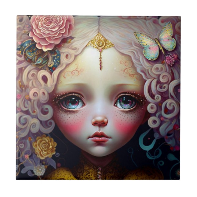 Cute Doll Girl Rosa Hair Kakelplatta (Framsidan)