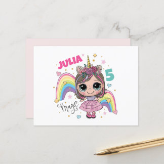 Cute Doll Girl Thank you card Vykort