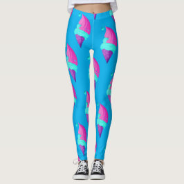Cute Doll Girly Shock rosa Blue Ice Cream Mönster Leggings