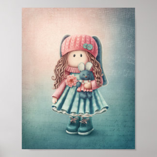 Cute Doll Illustration. Nursery Wall Art. Poster