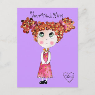 Cute Doll med vykort för Rosa Dress