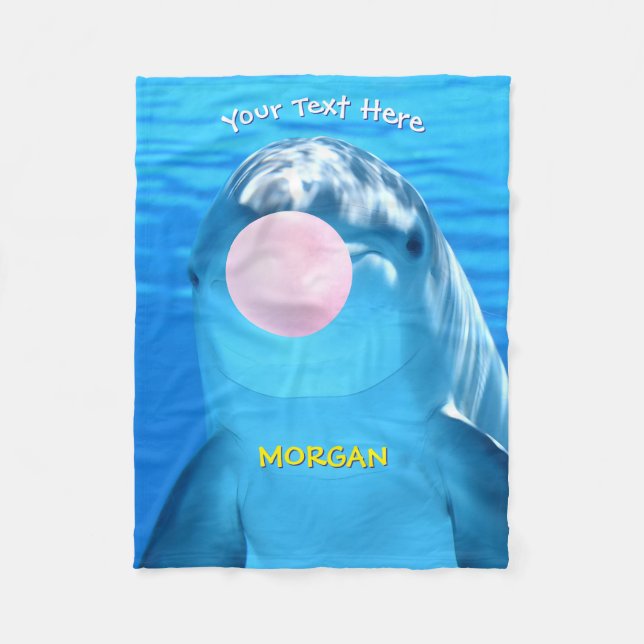 Cute Dolphin, Bubble Gum Bubble, Namn och Message Fleecefilt (Framsidan)