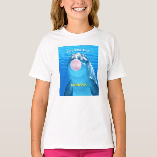Cute Dolphin, Bubble Gum Bubble, Namn och Message T Shirt (Framsida)