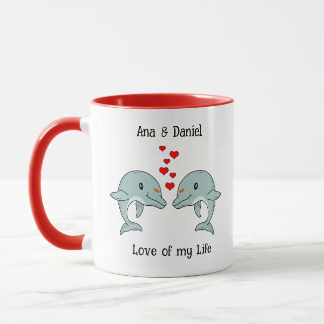 Cute Dolphin Couple Personlig Gift Mugg (Vänster)