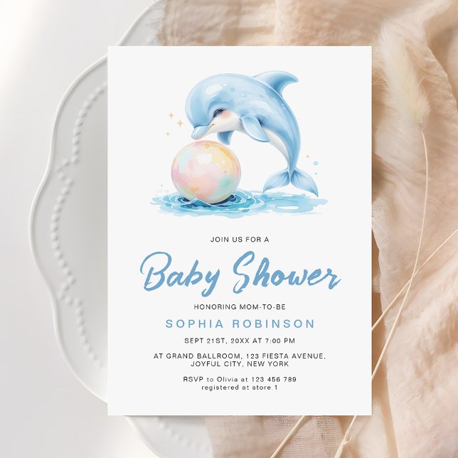 Cute Dolphin Dusty Blue Playy Baby Shower Inbjudningar (Skapare uppladdad)