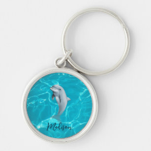 Cute Dolphin i nyckelkedjan Vatten Rund Silverfärgad Nyckelring