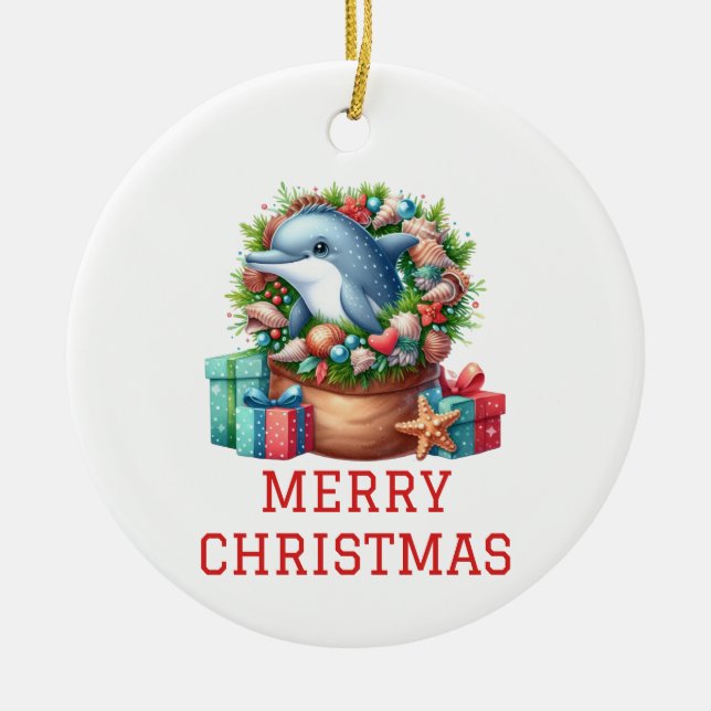 Cute Dolphin-jul Julgransprydnad Keramik (Framsidan)