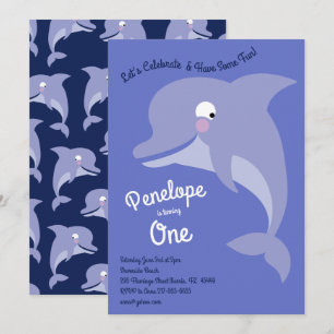 Cute Dolphin Kids 1:a födelsedagen Party Inbjudningar