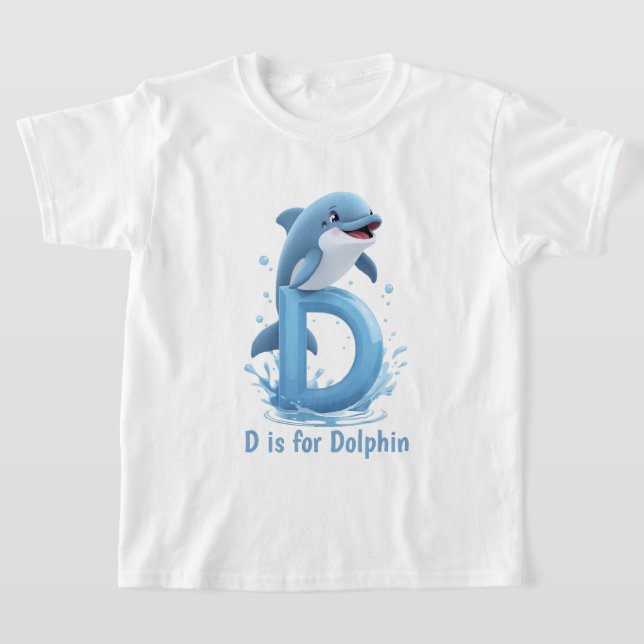 Cute Dolphin Kids T-Shirt | D is for Dolphin Alpha (Laydown)