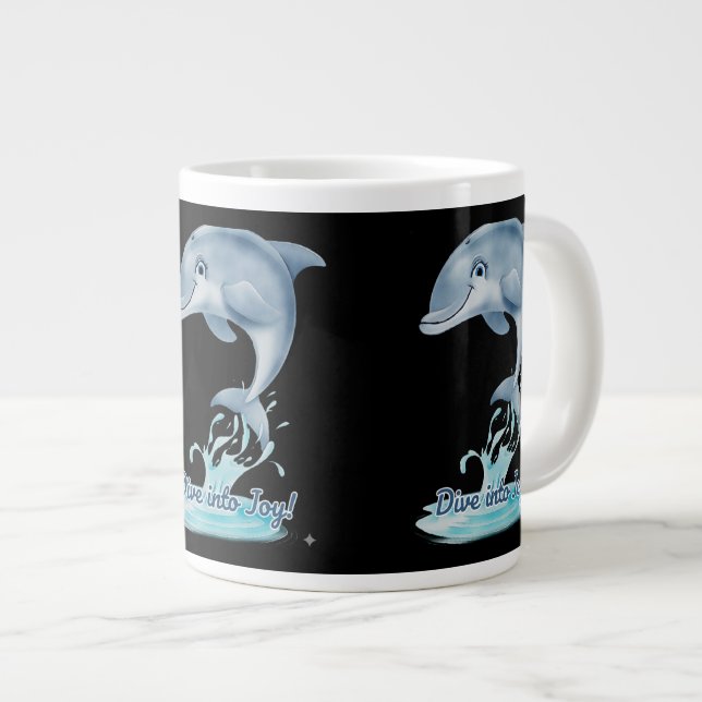 Cute Dolphin Mug – Dive into Joy | Retro Ocean Aes Jumbo Mugg (Framsida höger)
