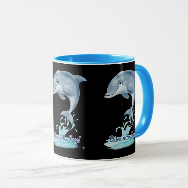 Cute Dolphin Mug – Dive into Joy | Retro Ocean Aes Mugg (Framsida höger)