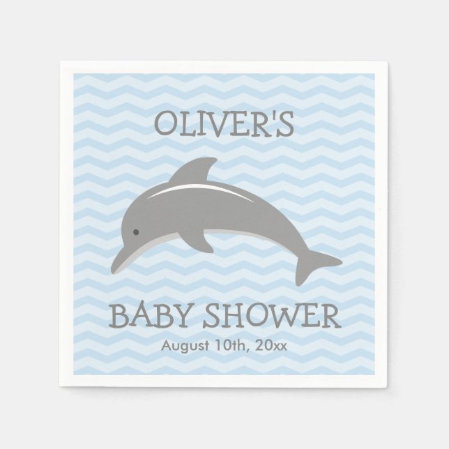 Cute dolphin och Blue chevron Baby duschnapkins Pappersservett (Framsidan)