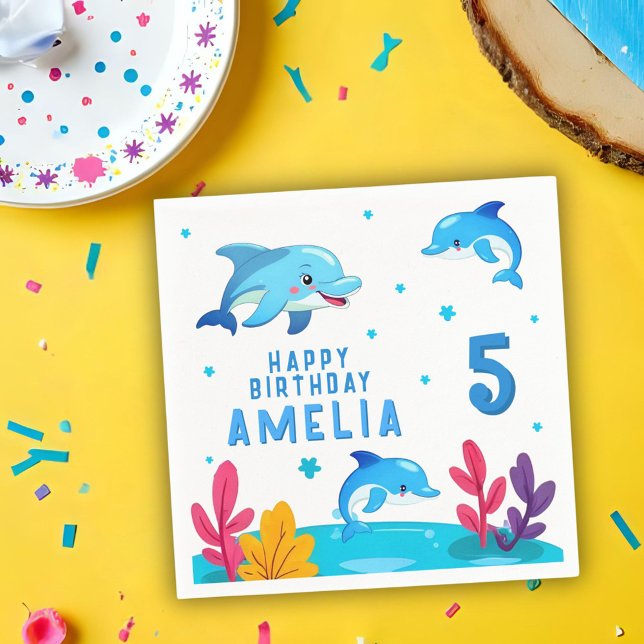 Cute Dolphin Sea Animals Birthday Party Pappersservett (Skapare uppladdad)