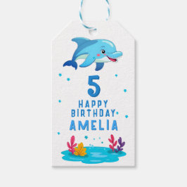 Cute Dolphin Sea Animals Kids Birthday Presentetikett