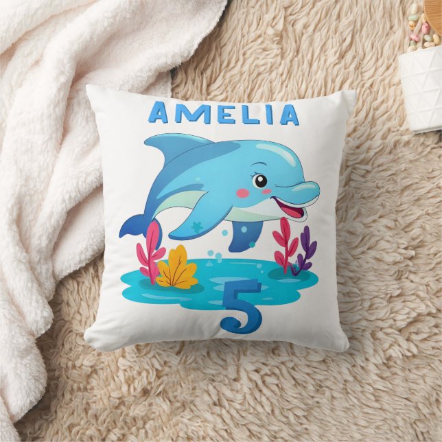 Cute Dolphin Sea Animals Namn Birthday Kudde (Filt)