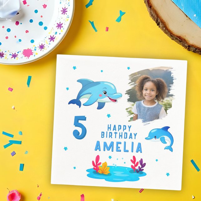 Cute Dolphin Sea Animals Photo Birthday Party Pappersservett (Skapare uppladdad)