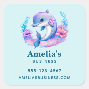 Cute Dolphin Sea Creatbusiness Fyrkantigt Klistermärke