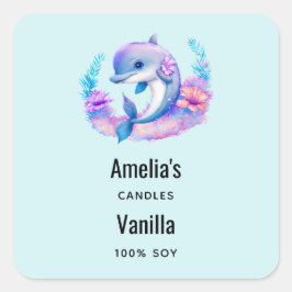 Cute Dolphin Sea CreatCandle Business Fyrkantigt Klistermärke