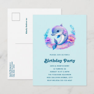 Cute Dolphin Sea Creatday Birthday Inbjudan Vykort