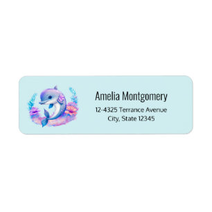 Cute Dolphin Sea Creature Adress Returadress Etikett