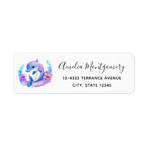 Cute Dolphin Sea Creature Adress Returadress Etikett