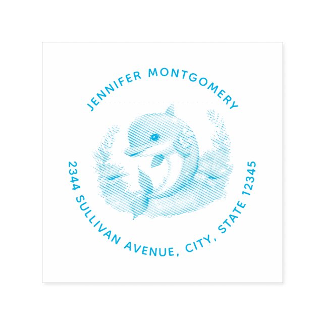 Cute Dolphin Sea Creature Adress Självfärgande Stämpel (Design)