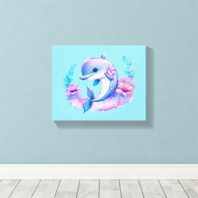Cute Dolphin Sea Creature Canvastryck (Insitu (trägolv))