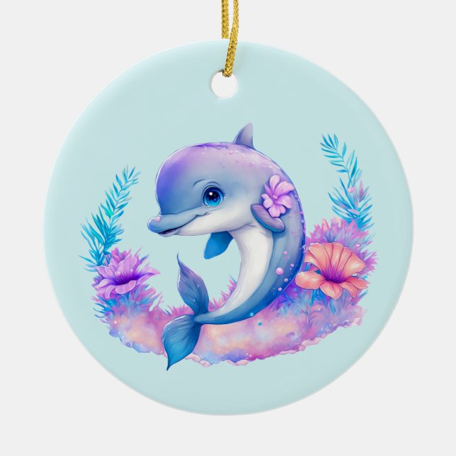 Cute Dolphin Sea Creature Julgransprydnad Keramik (Framsidan)