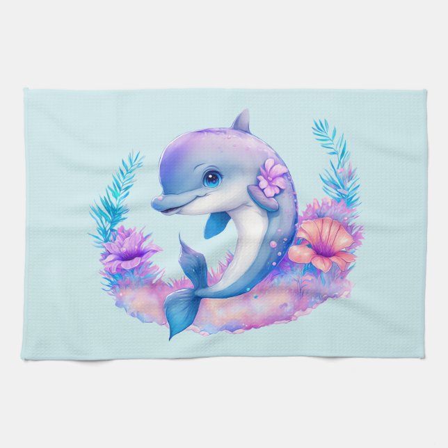 Cute Dolphin Sea Creature Kökshandduk (Horisontell)