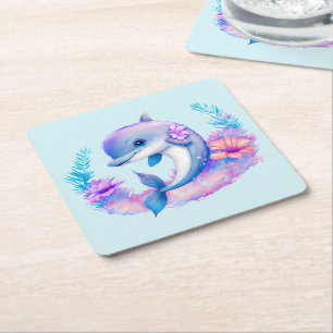 Cute Dolphin Sea Creature Underlägg Papper Kvadrat