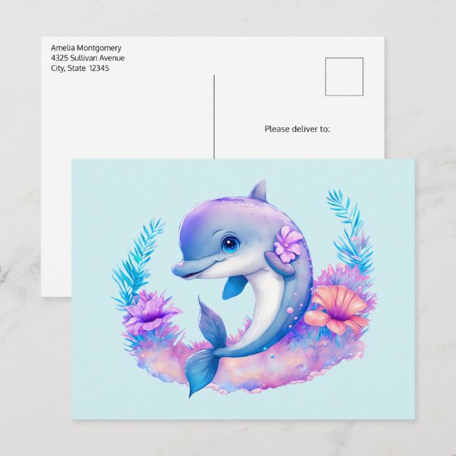 Cute Dolphin Sea Creature Vykort (Fram/baksida)