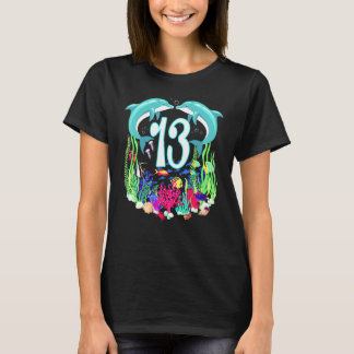Cute Dolphin Under Sea 13th Birthday Merching Fami T Shirt
