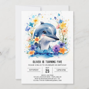 Cute Dolphin Watercolor Äventyr Birthday Inbjudningar
