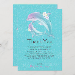 Cute Dolphins Girl Baby Shower Tack för ditt kort