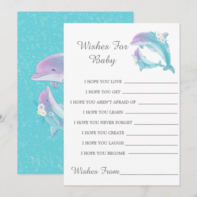 Cute Dolphins Girl Önskemål för Baby Card (Fram/baksida)