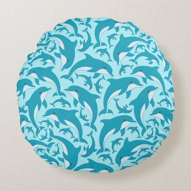 Cute Dolphins Rund Kudde (Framsidan)