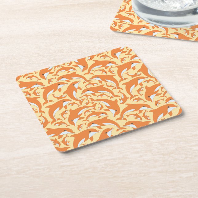 Cute Dolphins Underlägg Papper Kvadrat (Vinklad)