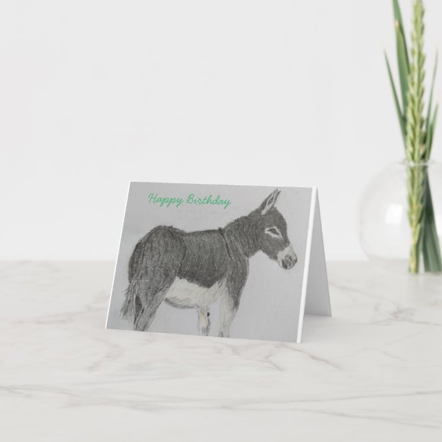Cute Donkey Birthday-kort med text Kort (Framsida)