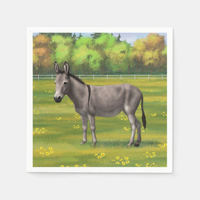 Cute Donkey Grått Burro in Pasture Pappersservett (Framsidan)