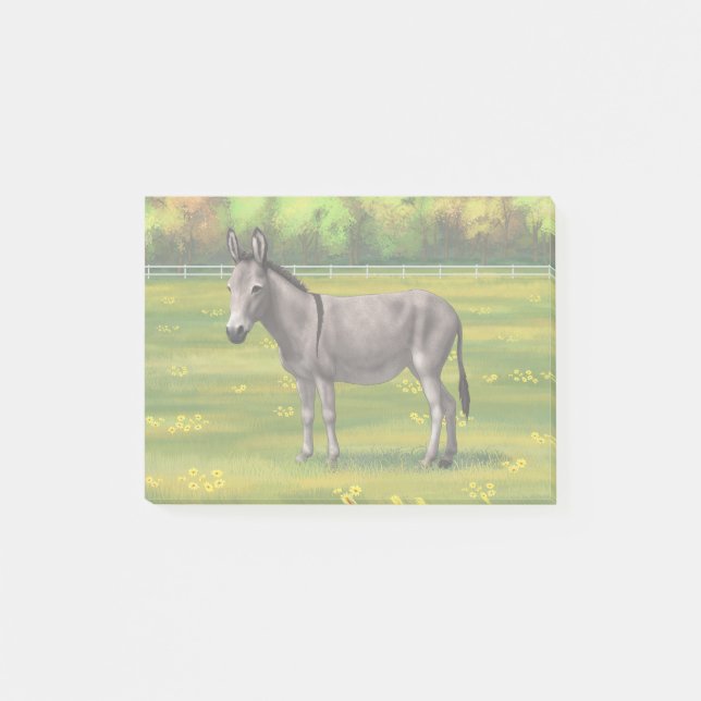Cute Donkey Grått Burro in Pasture Post-it Block (Framsida)