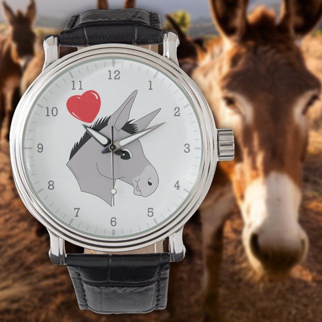 Cute Donkey Head Red Heart Armbandsur (Cute Donkey Head Red Heart Watch)