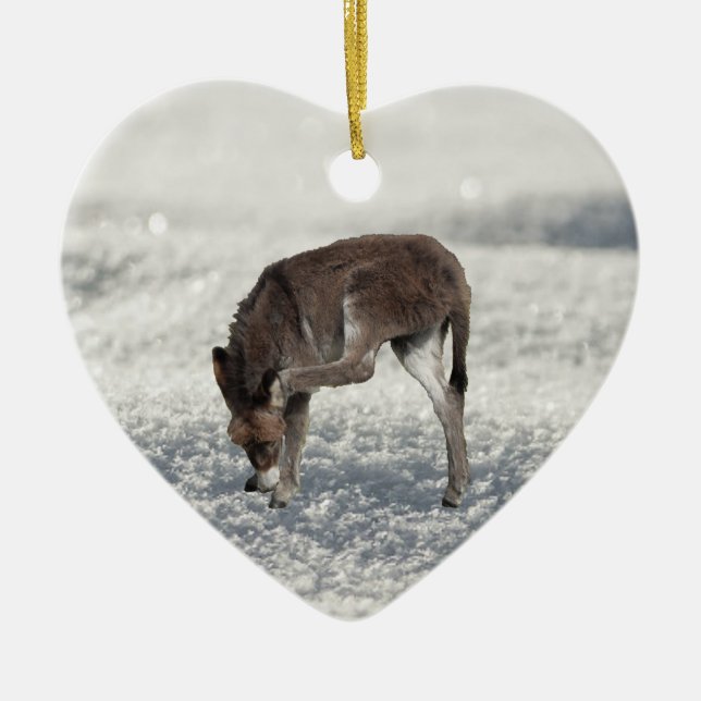 Cute Donkey i Snö Julgransprydnad Keramik (Framsidan)
