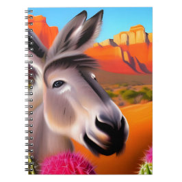 Cute Donkey med blommar cactus Anteckningsbok