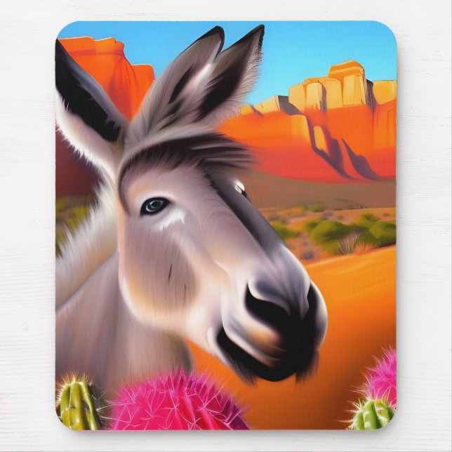 Cute Donkey med blommar cactus Musmatta (Framsidan)