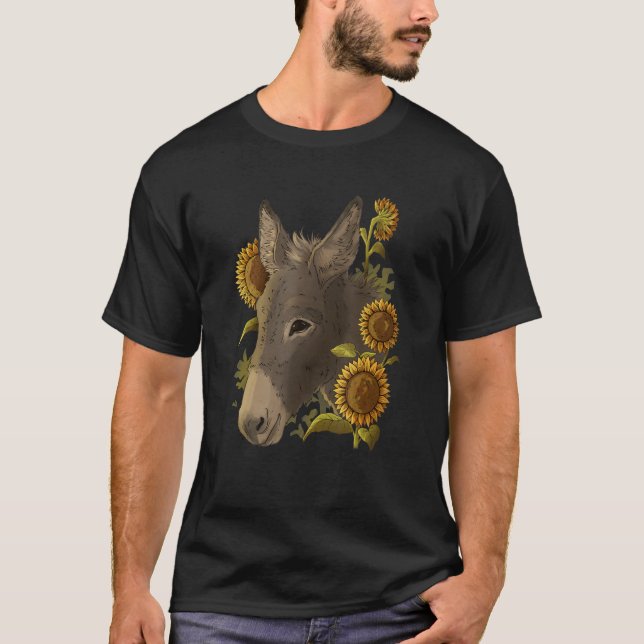Cute donkey mule Muli motif with sunflowers T Shirt (Framsida)