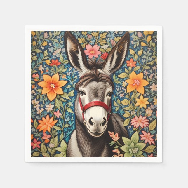 Cute Donkey On Colorful Floral Background Pappersservett (Framsidan)