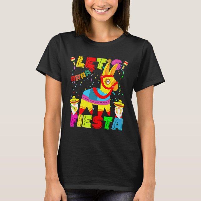 Cute Donkey Pinata Låt oss Fiesta Cinco De Mayo Pa T Shirt (Framsida)
