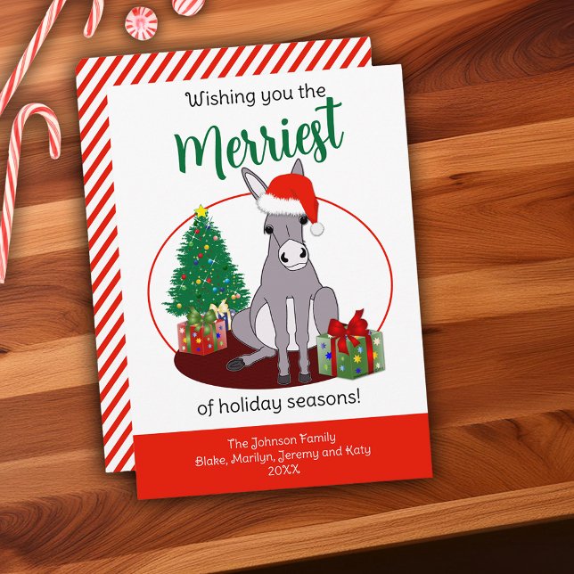 Cute Donkey Santa Hat-Personligen Julkort (Cute Donkey Santa Hat Christmas Personalized Holiday Card)