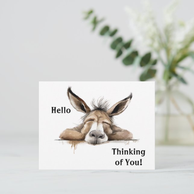 Cute Donkey tänker på dig. Redigerbar Vykort (Stående Fram)