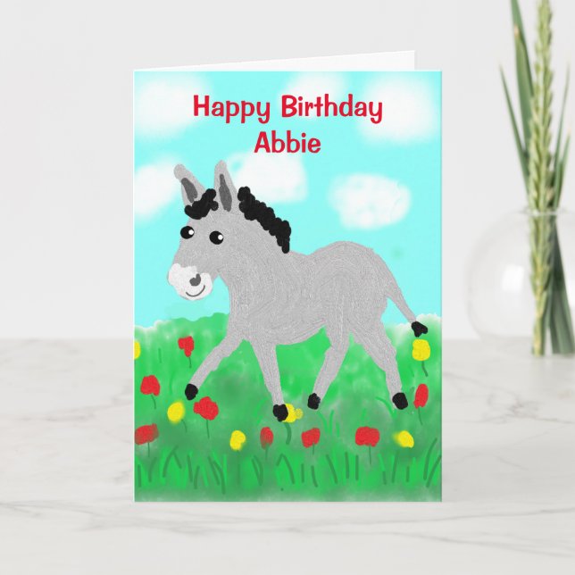 Cute Donkey Tecknad Birthday Kort (Framsida)